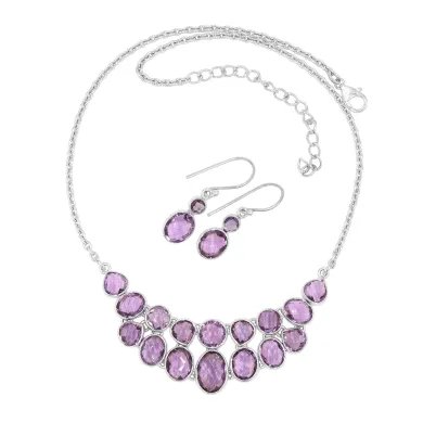 Amethyst Necklace Set - 925 Silver Handmade Purple Gemstone Jewelry