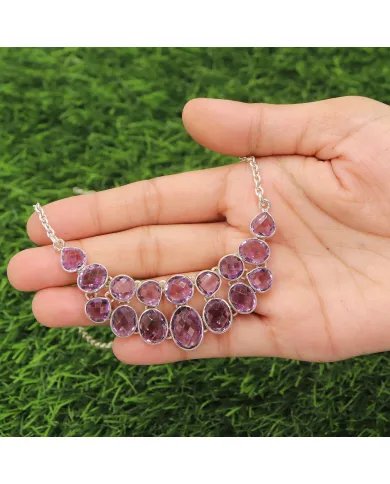 Amethyst Necklace Set - 925 Silver Handmade Purple Gemstone Jewelry