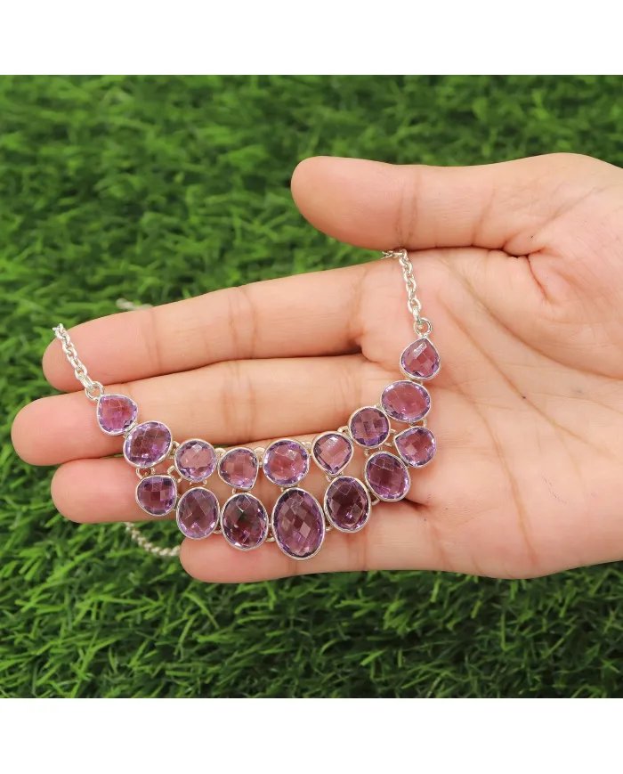 Amethyst Necklace Set - 925 Silver Handmade Purple Gemstone Jewelry