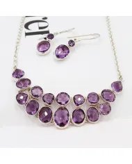 Amethyst Necklace Set - 925 Silver Handmade Purple Gemstone Jewelry
