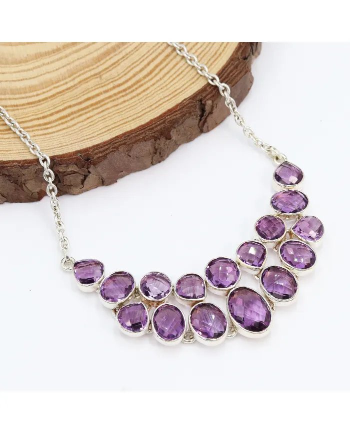 Amethyst Necklace Set - 925 Silver Handmade Purple Gemstone Jewelry