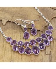 Amethyst Necklace Set - 925 Silver Handmade Purple Gemstone Jewelry