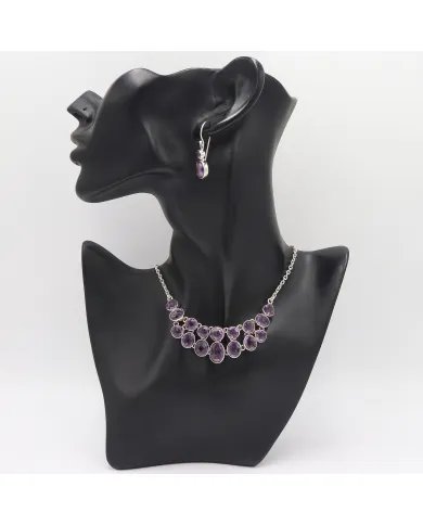 Amethyst Necklace Set - 925 Silver Handmade Purple Gemstone Jewelry