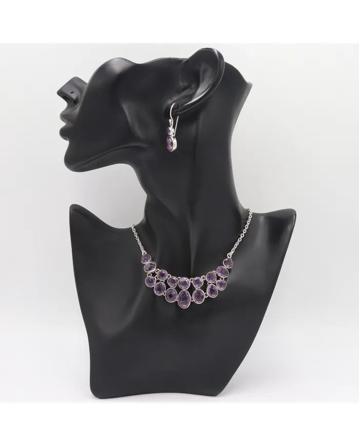 Amethyst Necklace Set - 925 Silver Handmade Purple Gemstone Jewelry