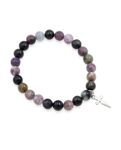 Botswana Agate Beads Bracelet - 925 Silver Cross Charm Unisex Jewelry