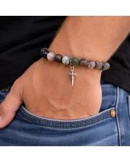 Tourmaline 8mm Beads Bracelet - 925 Silver Cross Charm Unisex Jewelry