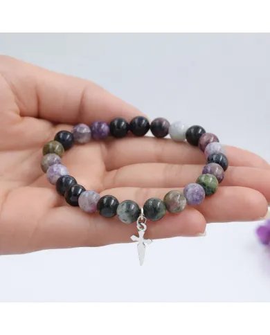 Botswana Agate Beads Bracelet - 925 Silver Cross Charm Unisex Jewelry