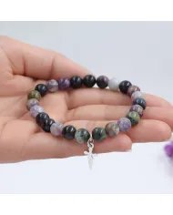Botswana Agate Beads Bracelet - 925 Silver Cross Charm Unisex Jewelry