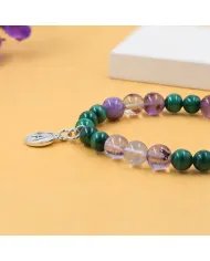 Super 7 Beads Bracelet with Malachite - 925 Silver Personalised Initial Charm