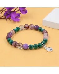 Super 7 Beads Bracelet with Malachite - 925 Silver Personalised Initial Charm