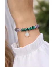 Super 7 Beads Bracelet with Malachite - 925 Silver Personalised Initial Charm