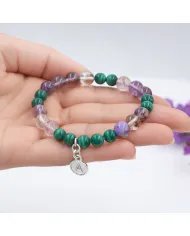 Super 7 Beads Bracelet with Malachite - 925 Silver Personalised Initial Charm