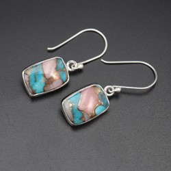 Pink Turquoise Earrings, Rectangle Earrings, Unique Earrings, Ear wire Earrings, Silver Earrings, Beautiful Earrings for Girls