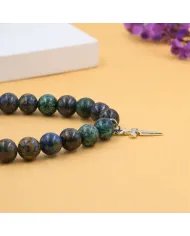 Azurite Malachite Bead Bracelet - 925 Silver Cross Charm Unisex Jewelry