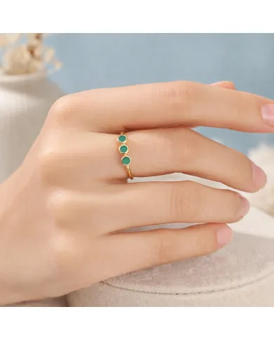 18K Gold Plated Emerald Ring, Half Eternity Band 925 Silver Jewelry