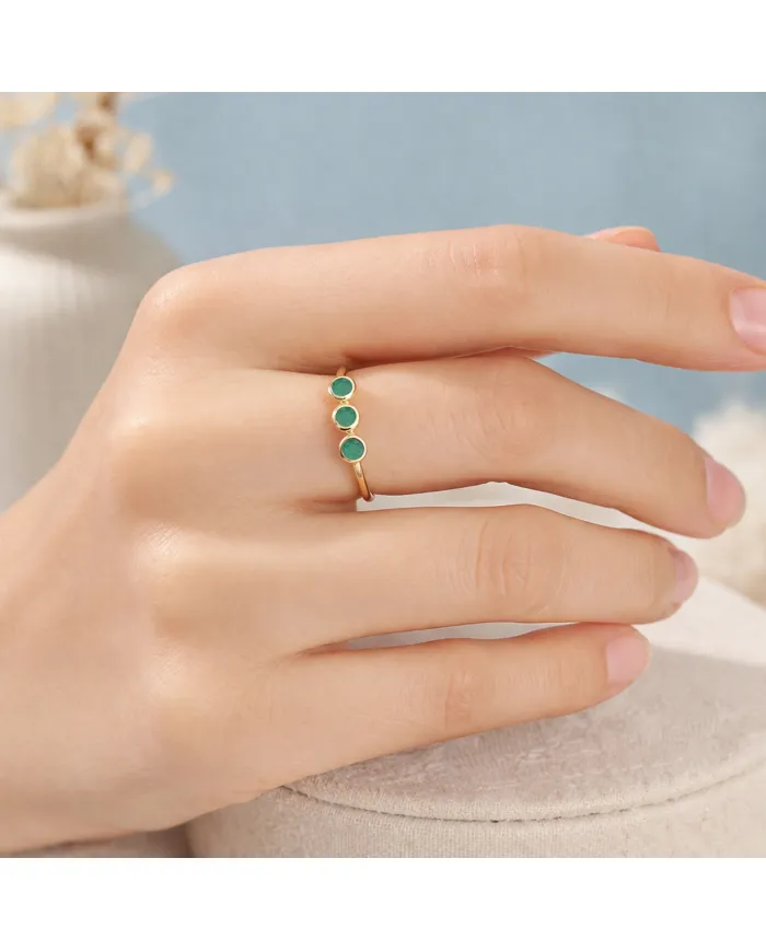 18K Gold Plated Emerald Ring, Half Eternity Band 925 Silver Jewelry
