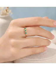 18K Gold Plated Emerald Ring, Half Eternity Band 925 Silver Jewelry