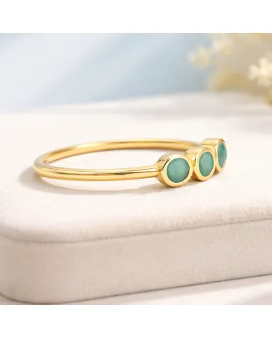 18K Gold Plated Emerald Ring, Half Eternity Band 925 Silver Jewelry