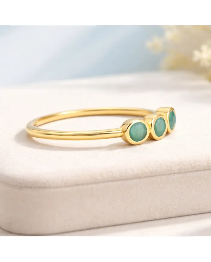 18K Gold Plated Emerald Ring, Half Eternity Band 925 Silver Jewelry