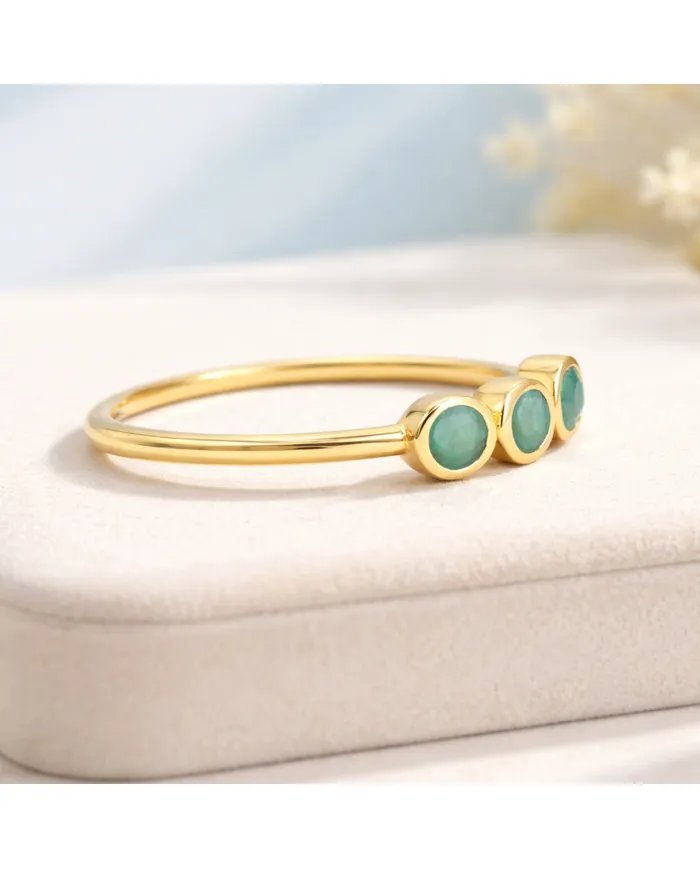 Emerald Gemstone Half Eternity Band Ring - 925 Silver Gold Plated Jewelry