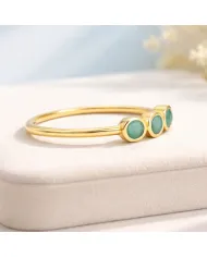 18K Gold Plated Emerald Ring, Half Eternity Band 925 Silver Jewelry
