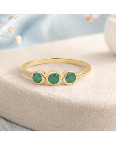 Emerald Gemstone Half Eternity Band Ring - 925 Silver Gold Plated Jewelry