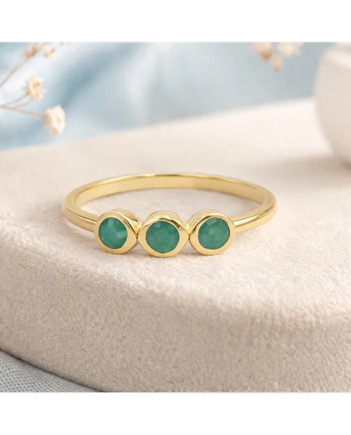 Emerald Gemstone Half Eternity Band Ring - 925 Silver Gold Plated Jewelry