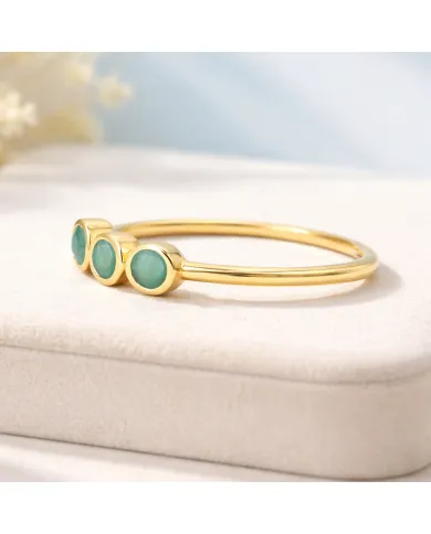 18K Gold Plated Emerald Ring, Half Eternity Band 925 Silver Jewelry