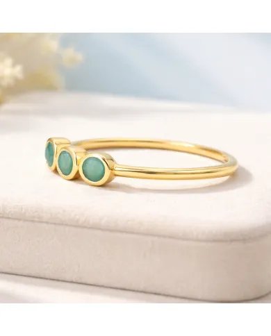 Emerald Gemstone Half Eternity Band Ring - 925 Silver Gold Plated Jewelry