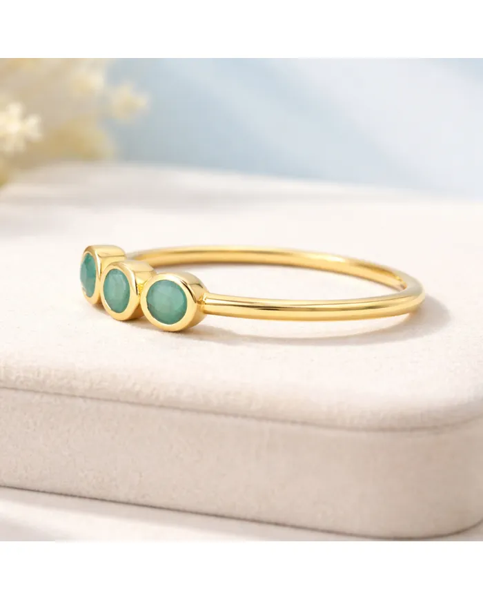 18K Gold Plated Emerald Ring, Half Eternity Band 925 Silver Jewelry