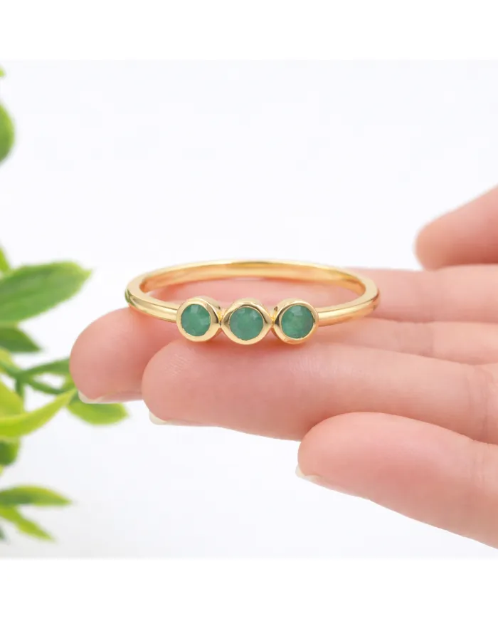 18K Gold Plated Emerald Ring, Half Eternity Band 925 Silver Jewelry