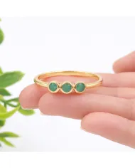 18K Gold Plated Emerald Ring, Half Eternity Band 925 Silver Jewelry