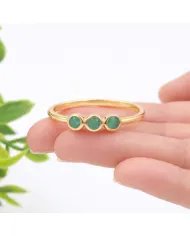 Emerald Gemstone Half Eternity Band Ring - 925 Silver Gold Plated Jewelry