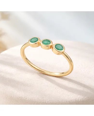 Emerald Gemstone Half Eternity Band Ring - 925 Silver Gold Plated Jewelry