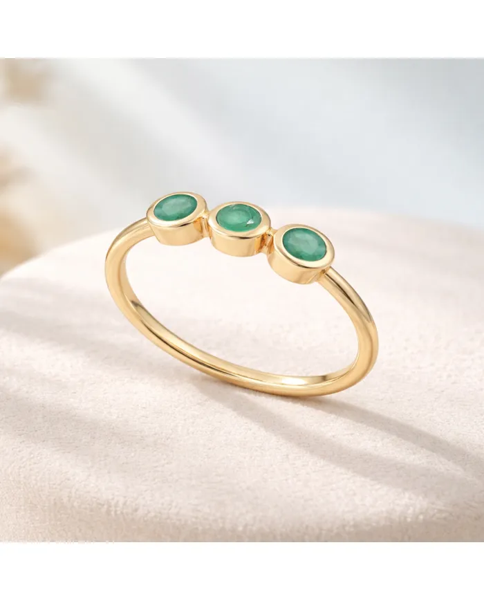 18K Gold Plated Emerald Ring, Half Eternity Band 925 Silver Jewelry