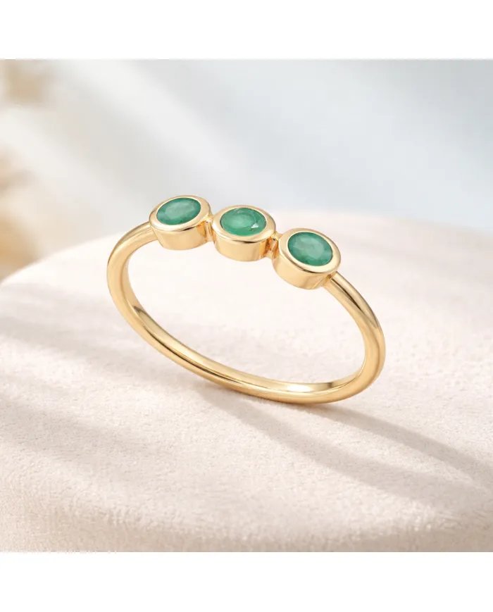 Emerald Gemstone Half Eternity Band Ring - 925 Silver Gold Plated Jewelry