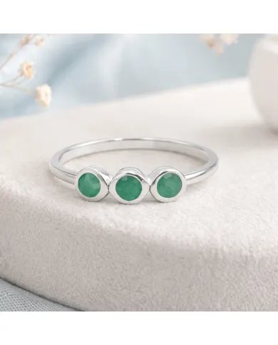 Emerald Ring - 925 Sterling Silver Half Eternity Band Handmade Jewelry