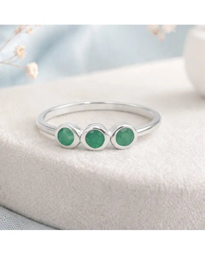 Emerald Ring - 925 Sterling Silver Half Eternity Band Handmade Jewelry