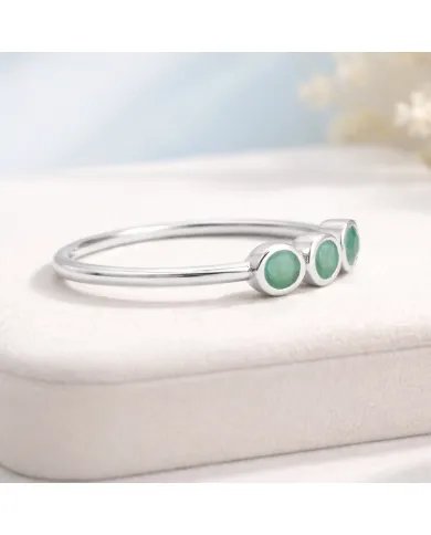 Emerald Ring - 925 Sterling Silver Half Eternity Band Handmade Jewelry