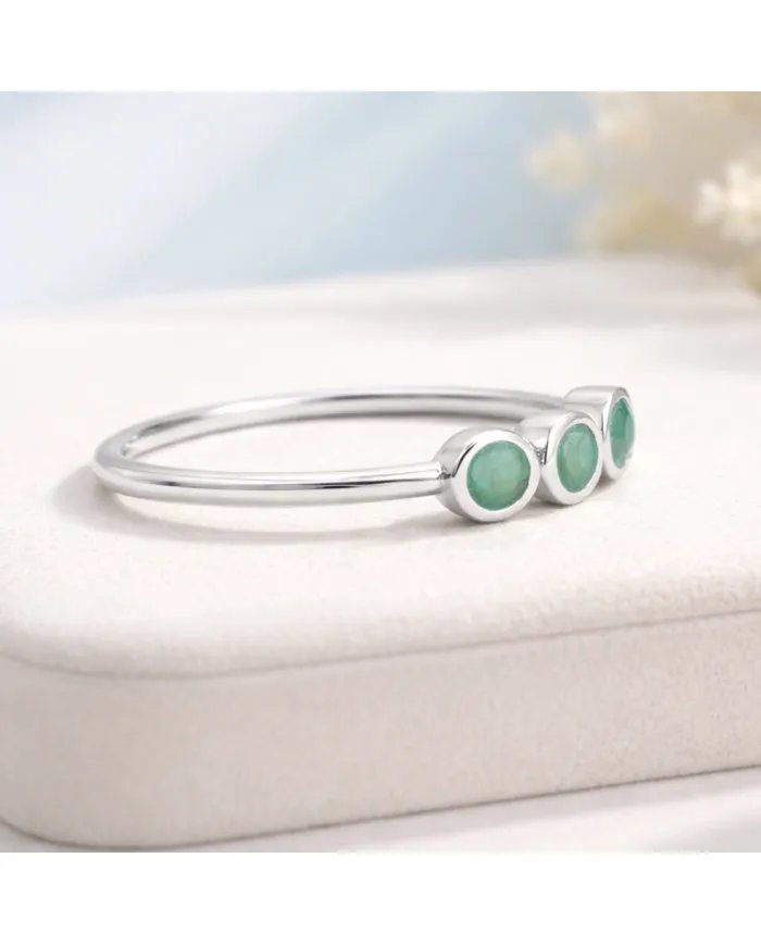Emerald Ring - 925 Sterling Silver Half Eternity Band Handmade Jewelry