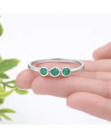 Emerald Ring - 925 Sterling Silver Half Eternity Band Handmade Jewelry