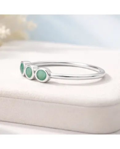 Emerald Ring - 925 Sterling Silver Half Eternity Band Handmade Jewelry
