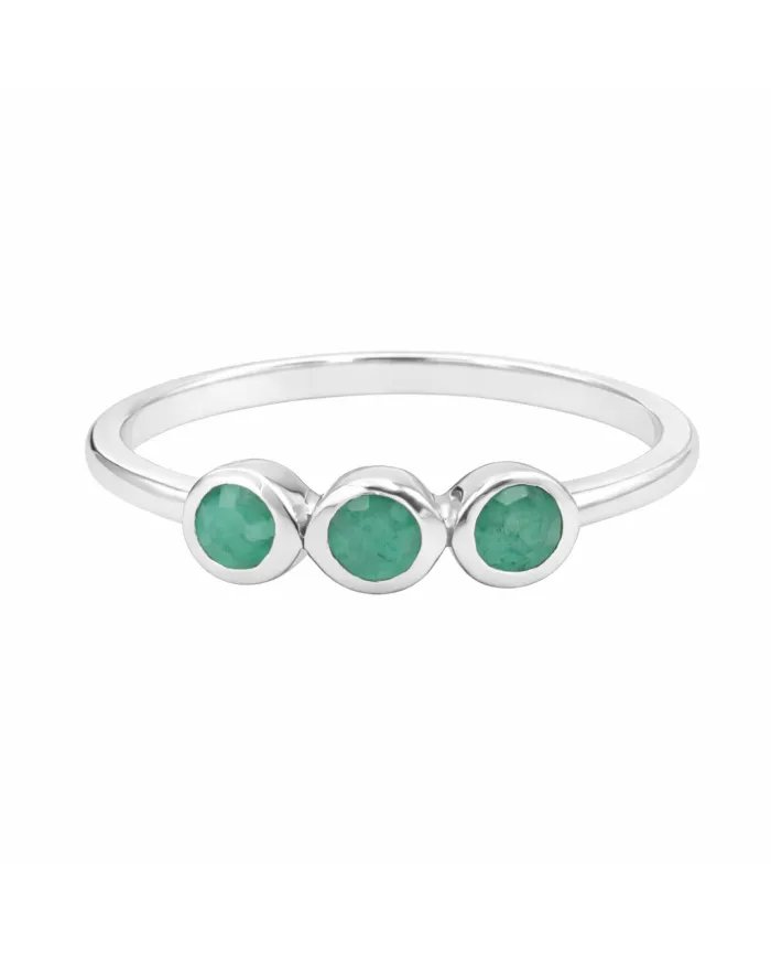 Emerald Ring - 925 Sterling Silver Half Eternity Band Handmade Jewelry