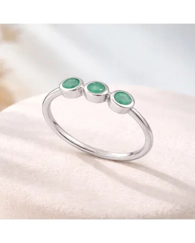 Emerald Ring - 925 Sterling Silver Half Eternity Band Handmade Jewelry