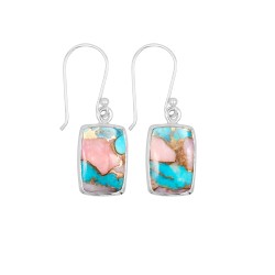 Pink Turquoise Earrings, Rectangle Earrings, Unique Earrings, Ear wire Earrings, Silver Earrings, Beautiful Earrings for Girls