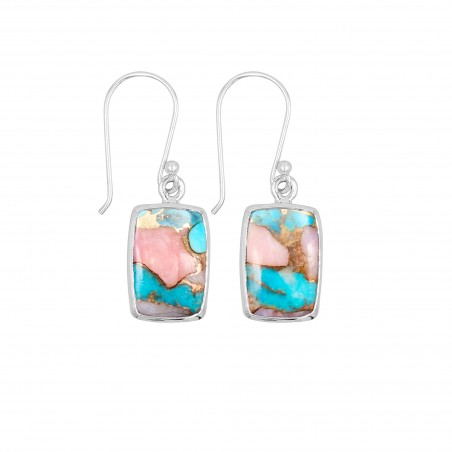 Pink Turquoise Earrings, Rectangle Earrings, Unique Earrings, Ear wire Earrings, Silver Earrings, Beautiful Earrings for Girls