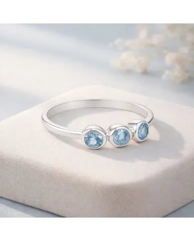 Swiss Blue Topaz Ring - 925 Sterling Silver Half Eternity Handmade Band