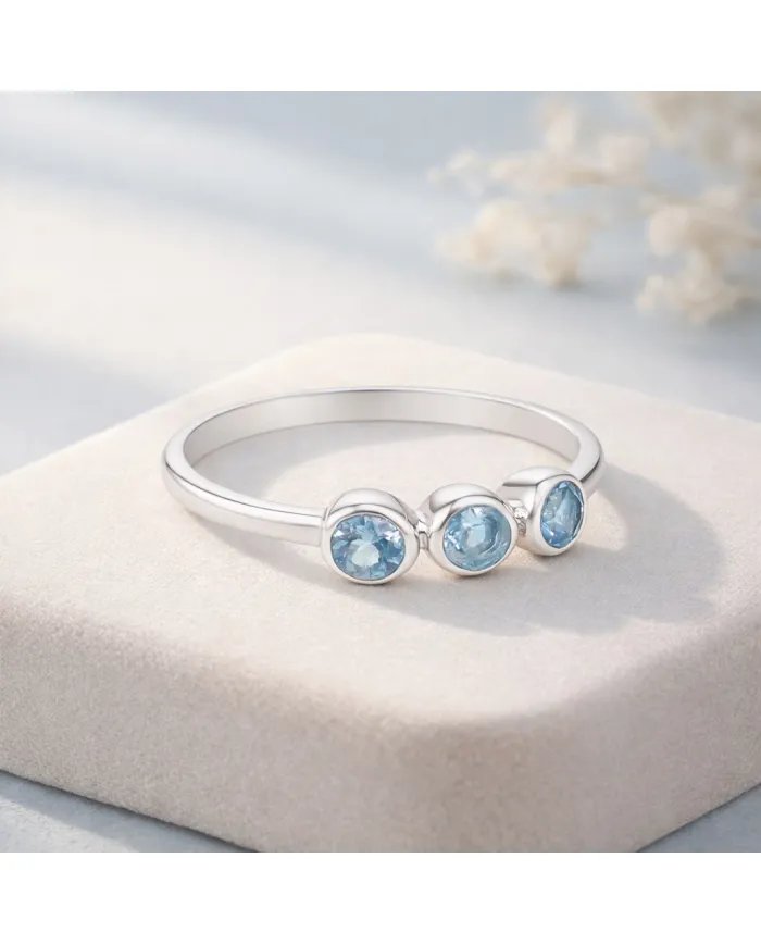 Swiss Blue Topaz Ring - 925 Sterling Silver Half Eternity Handmade Band