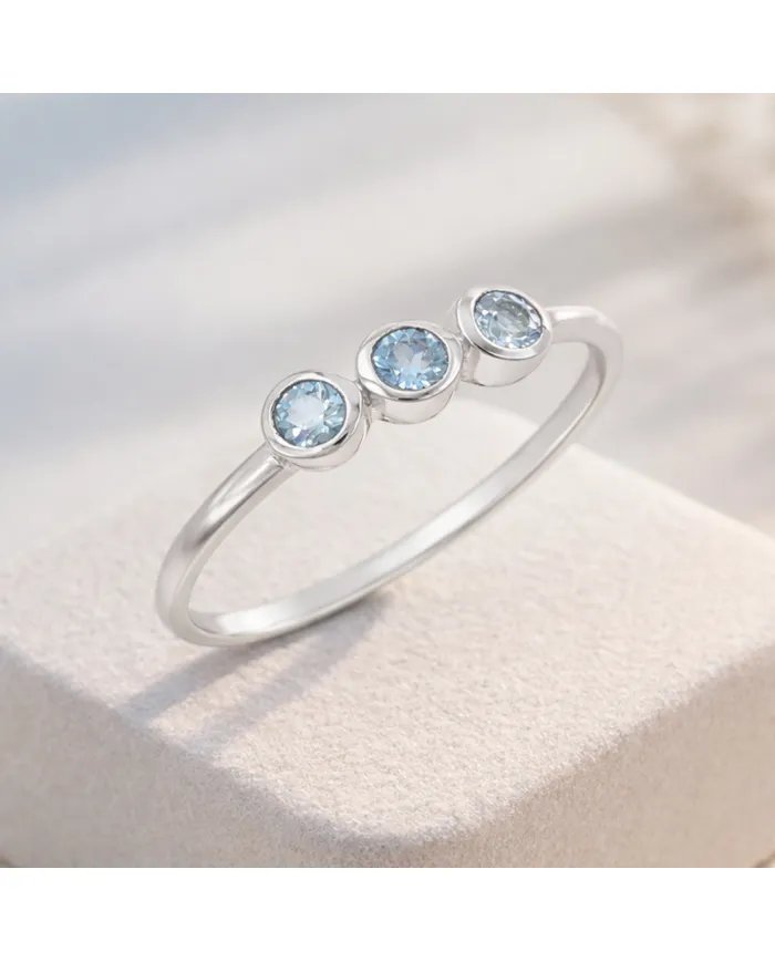 Swiss Blue Topaz Ring - 925 Sterling Silver Half Eternity Handmade Band