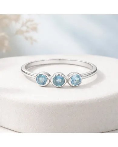 Swiss Blue Topaz Ring - 925 Sterling Silver Half Eternity Handmade Band